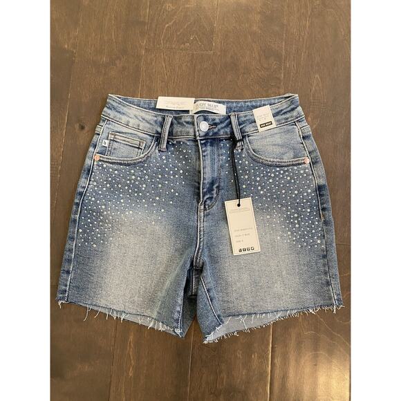NWT Judy Blue Jean Shorts Women Small High Waist Rhinestone Cut Offs Festival - Picture 1 of 16